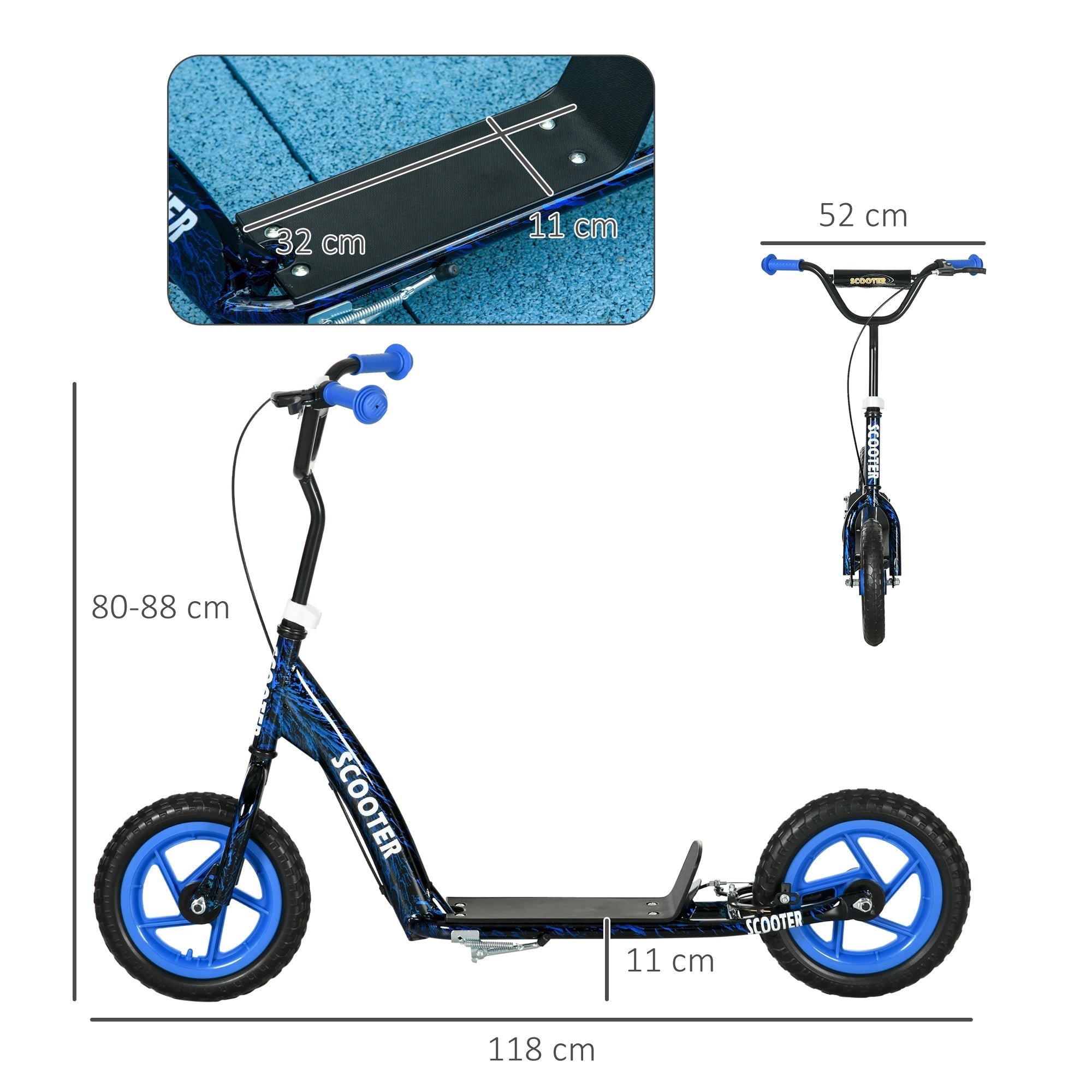 AIYAPLAY Kids Scooter with Adjustable Handlebar, Children's Kick Scooter with Non-slip Footplate, Rear Brake, Kickstand, Blue - SGP Garden Ltd
