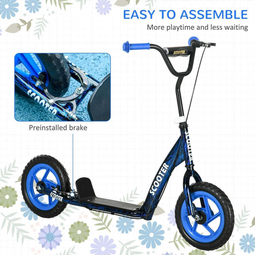 AIYAPLAY Kids Scooter with Adjustable Handlebar, Children's Kick Scooter with Non-slip Footplate, Rear Brake, Kickstand, Blue - SGP Garden Ltd