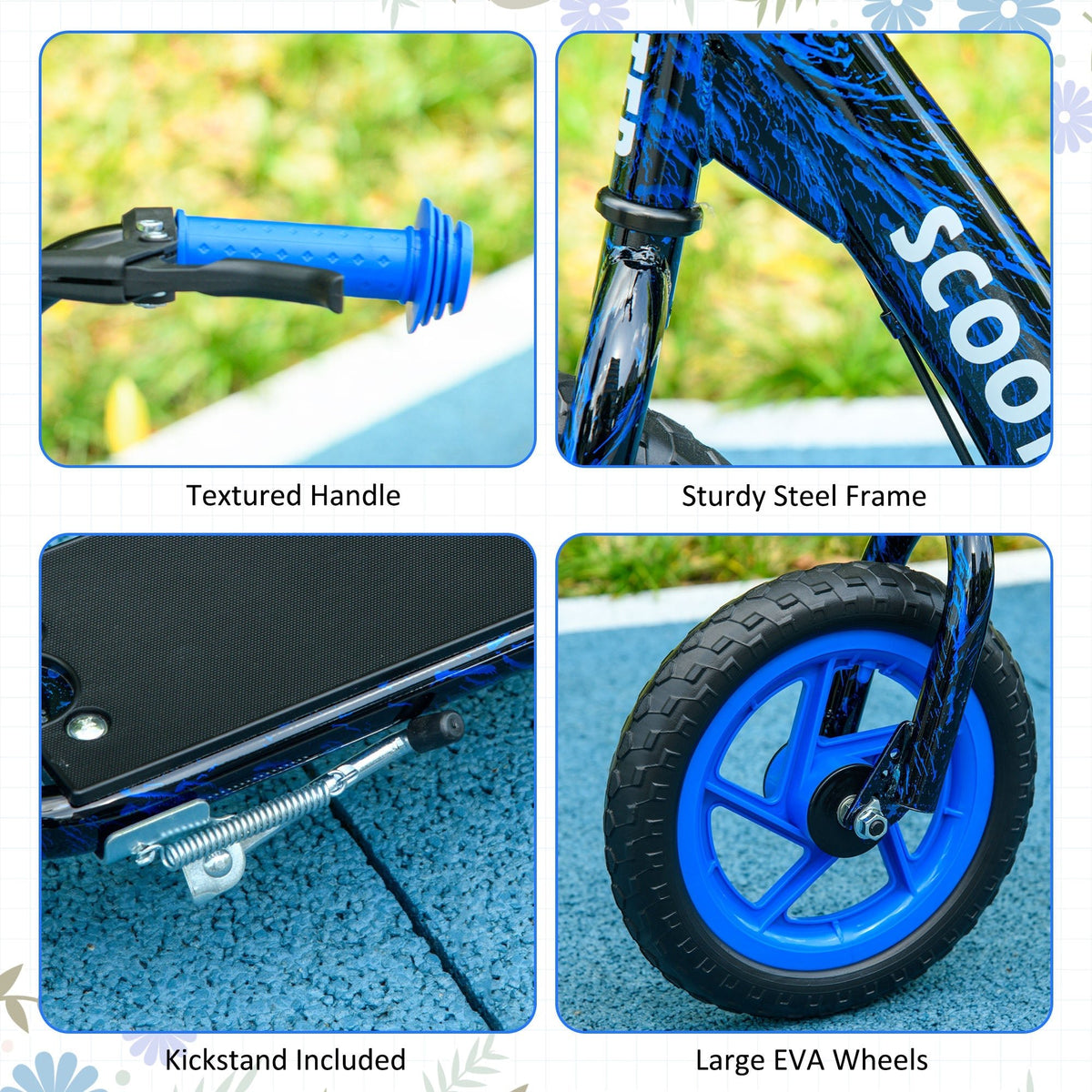 AIYAPLAY Kids Scooter with Adjustable Handlebar, Children's Kick Scooter with Non-slip Footplate, Rear Brake, Kickstand, Blue - SGP Garden Ltd