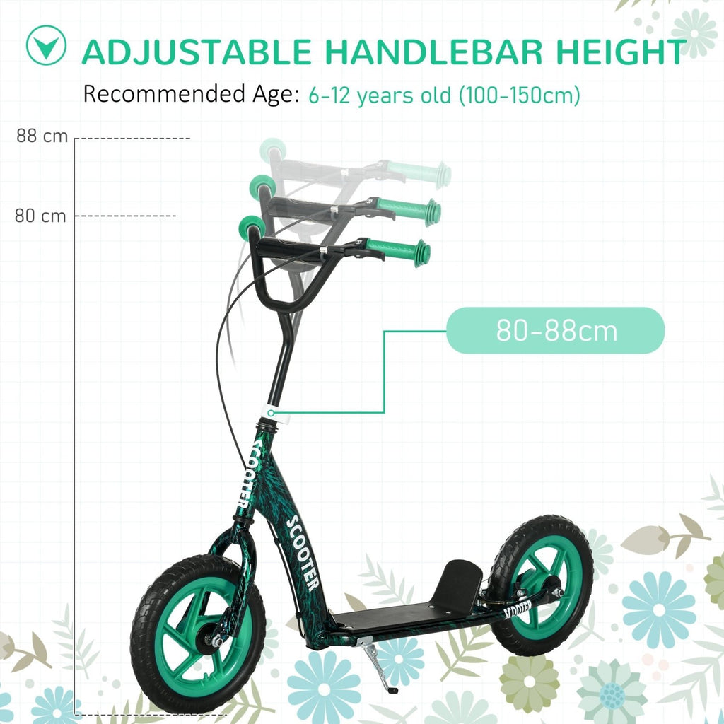 AIYAPLAY Kids Scooter with Adjustable Handlebar, Children's Kick Scooter with Non-slip Footplate, Rear Brake, Kickstand, Green - SGP Garden Ltd
