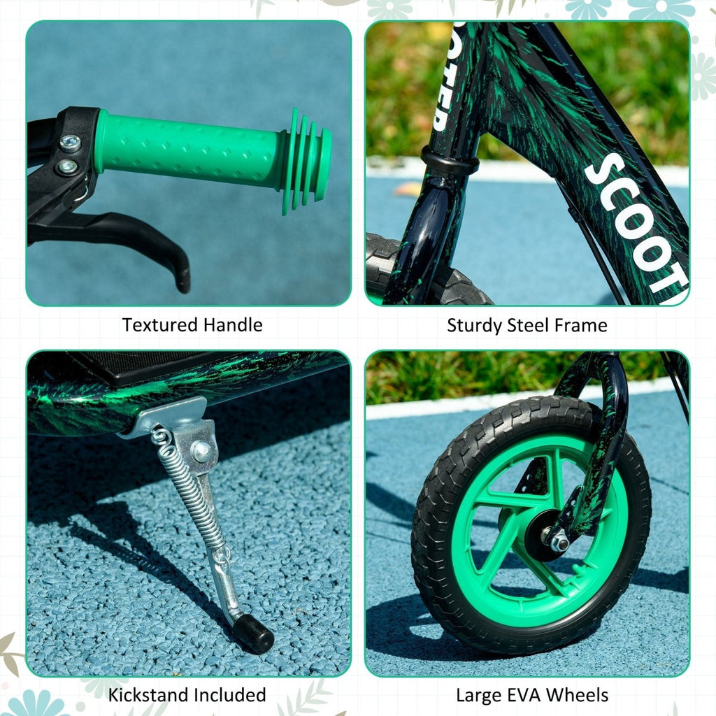 AIYAPLAY Kids Scooter with Adjustable Handlebar, Children's Kick Scooter with Non-slip Footplate, Rear Brake, Kickstand, Green - SGP Garden Ltd