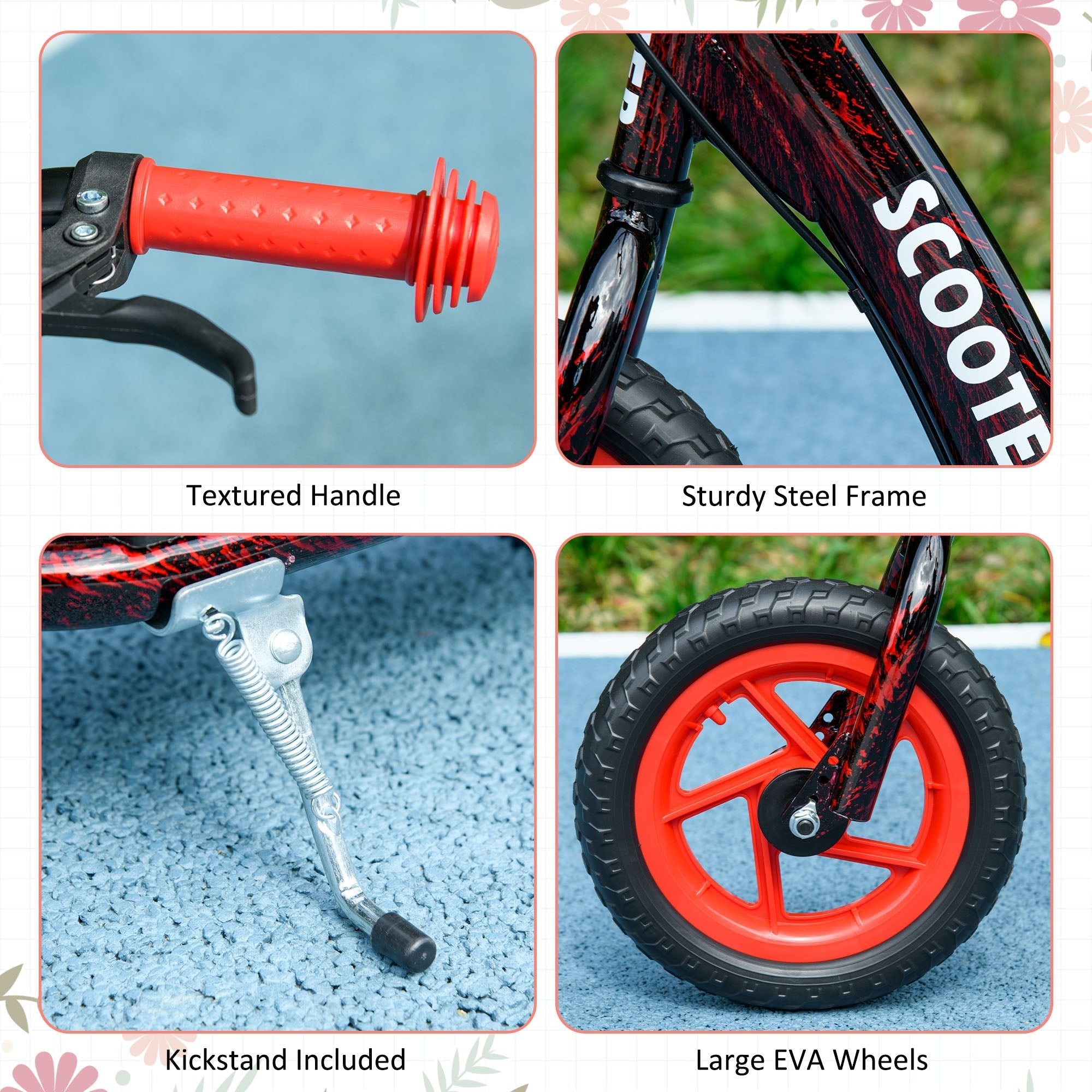AIYAPLAY Kids Scooter with Adjustable Handlebar, Children's Kick Scooter with Non-slip Footplate, Rear Brake, Kickstand, Red - SGP Garden Ltd