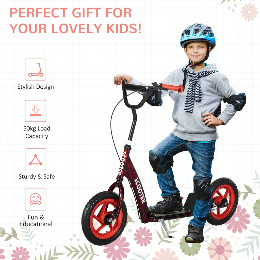 AIYAPLAY Kids Scooter with Adjustable Handlebar, Children's Kick Scooter with Non-slip Footplate, Rear Brake, Kickstand, Red - SGP Garden Ltd