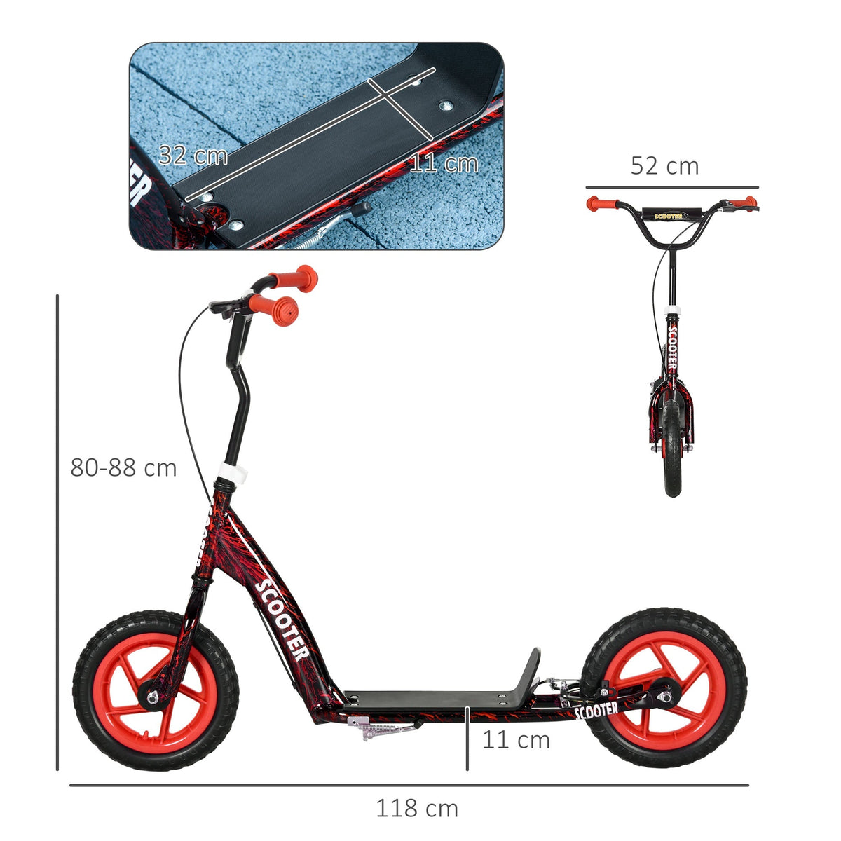 AIYAPLAY Kids Scooter with Adjustable Handlebar, Children's Kick Scooter with Non-slip Footplate, Rear Brake, Kickstand, Red - SGP Garden Ltd