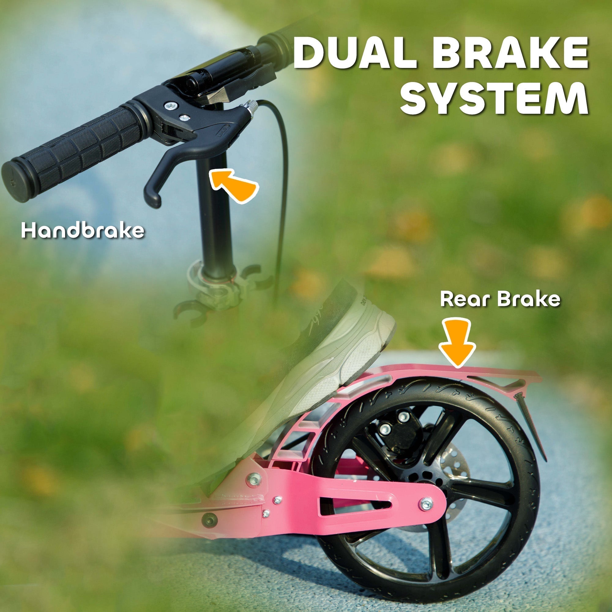 AIYAPLAY Kids Scooter with Four-Level Adjustable Handlebar, Dual Brake System, 200mm Wheels, ABEC-7 Bearings, Pink - SGP Garden Ltd