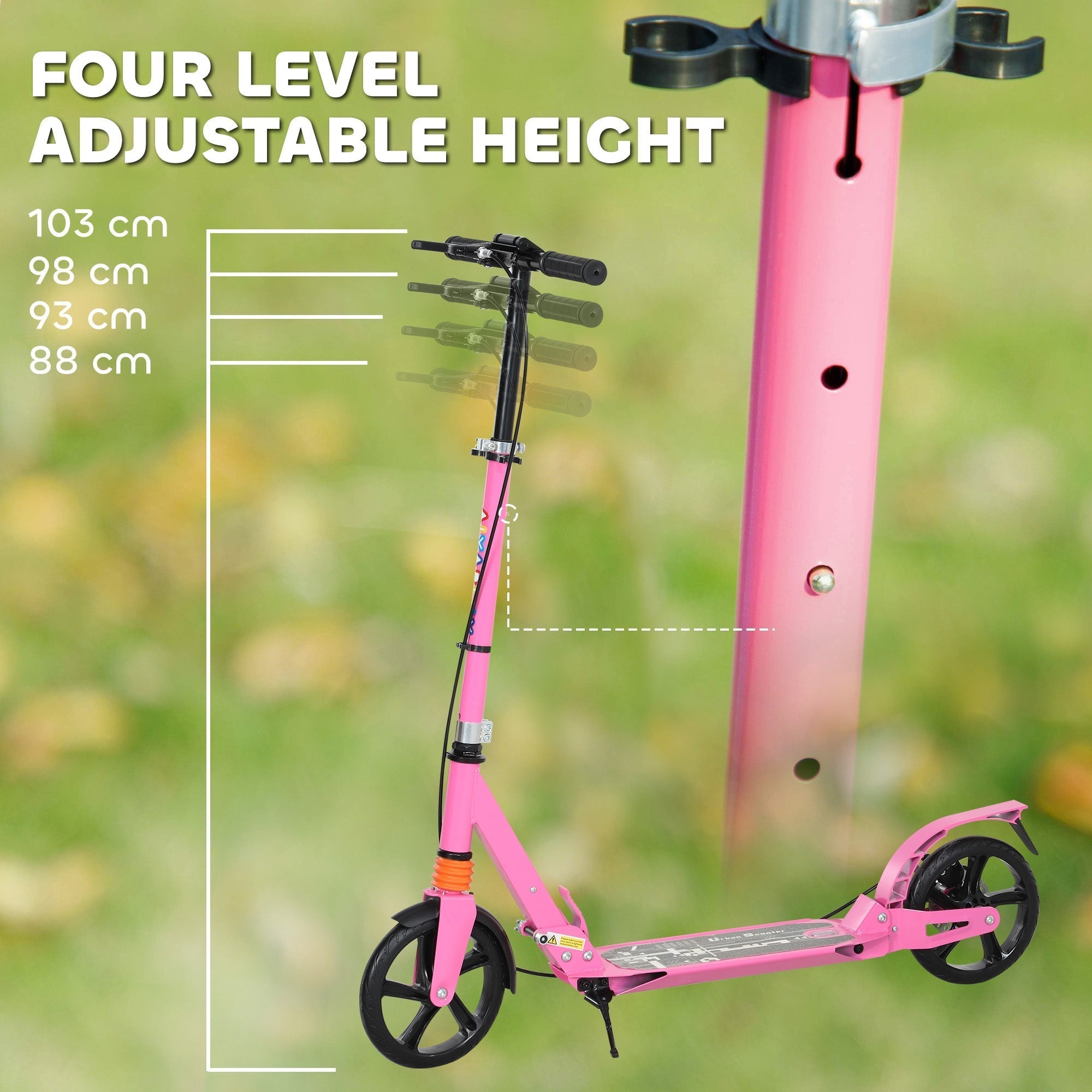 AIYAPLAY Kids Scooter with Four-Level Adjustable Handlebar, Dual Brake System, 200mm Wheels, ABEC-7 Bearings, Pink - SGP Garden Ltd