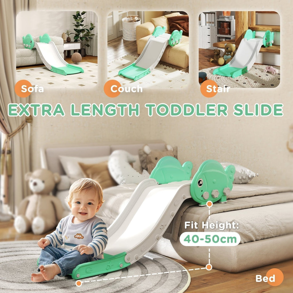 AIYAPLAY Kids Sofa Slide with 130cm Extended Length, HDPE Toddler Slide for Sofa, Bed, Stairs, Easy Assemble & Storage, Green - SGP Garden Ltd