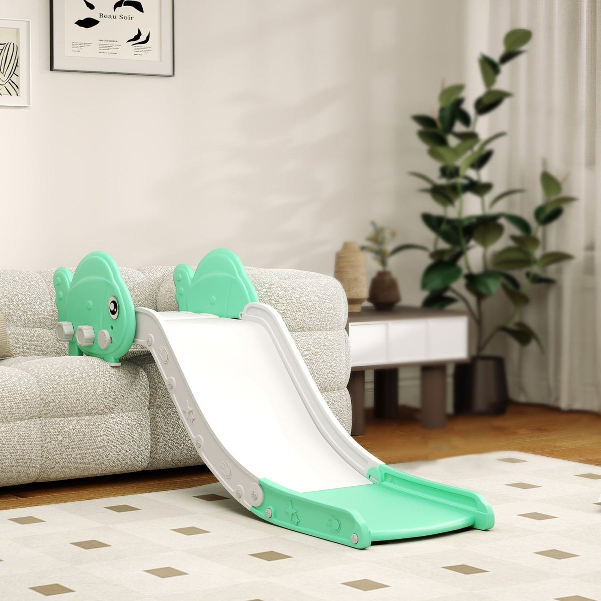 AIYAPLAY Kids Sofa Slide with 130cm Extended Length, HDPE Toddler Slide for Sofa, Bed, Stairs, Easy Assemble & Storage, Green - SGP Garden Ltd