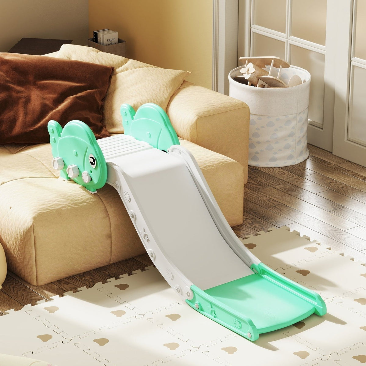 AIYAPLAY Kids Sofa Slide with 130cm Extended Length, HDPE Toddler Slide for Sofa, Bed, Stairs, Easy Assemble & Storage, Green - SGP Garden Ltd