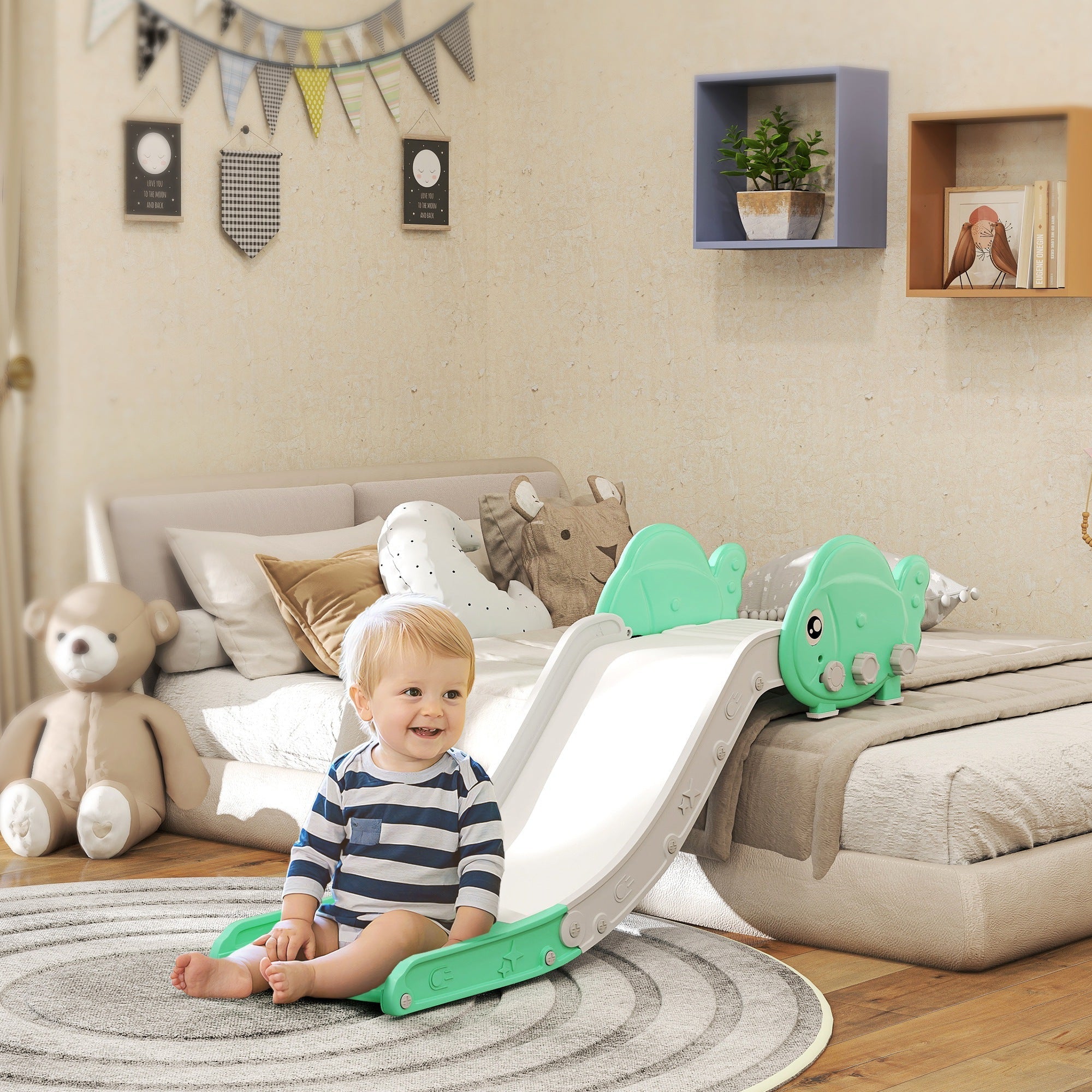 AIYAPLAY Kids Sofa Slide with 130cm Extended Length, HDPE Toddler Slide for Sofa, Bed, Stairs, Easy Assemble & Storage, Green - SGP Garden Ltd