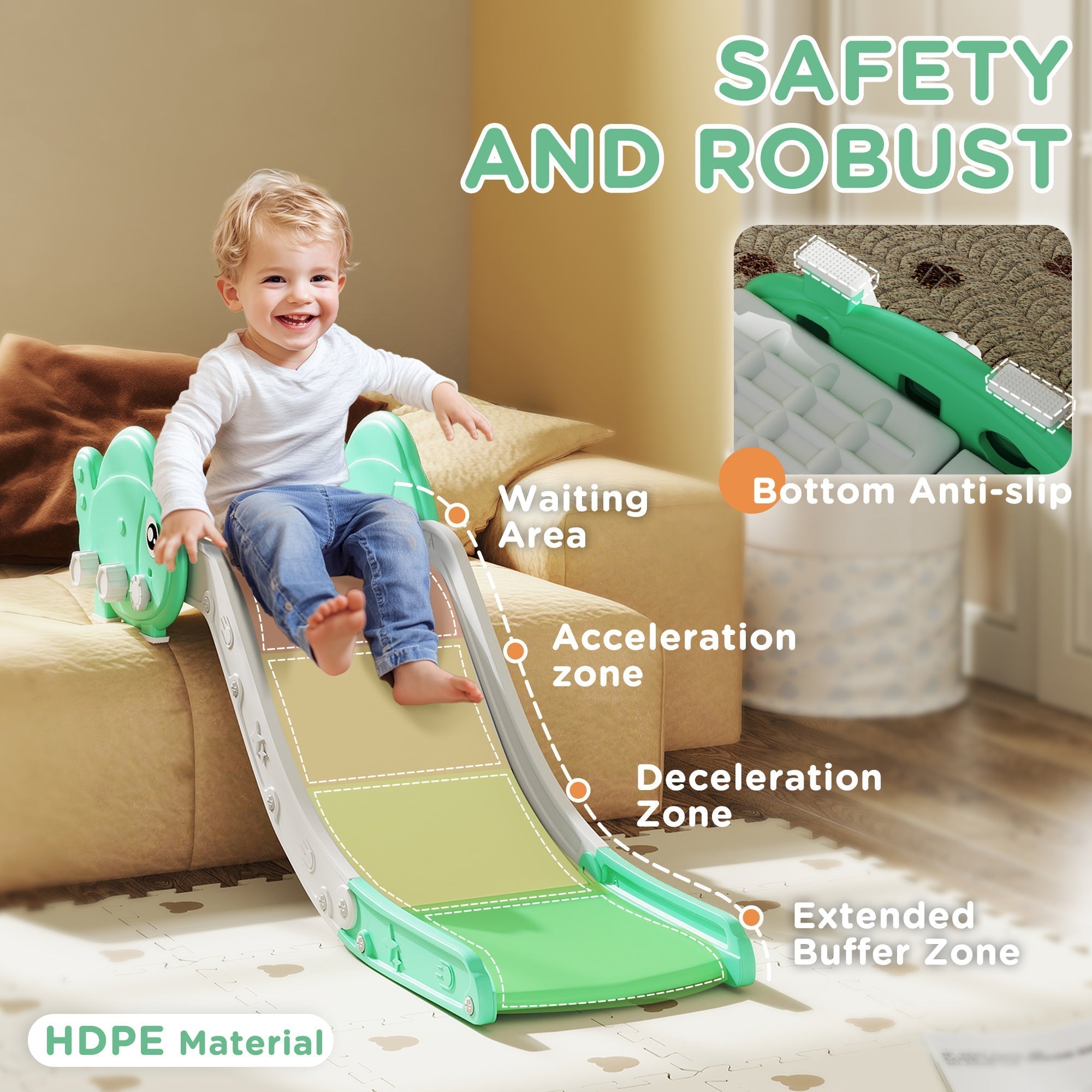 AIYAPLAY Kids Sofa Slide with 130cm Extended Length, HDPE Toddler Slide for Sofa, Bed, Stairs, Easy Assemble & Storage, Green - SGP Garden Ltd