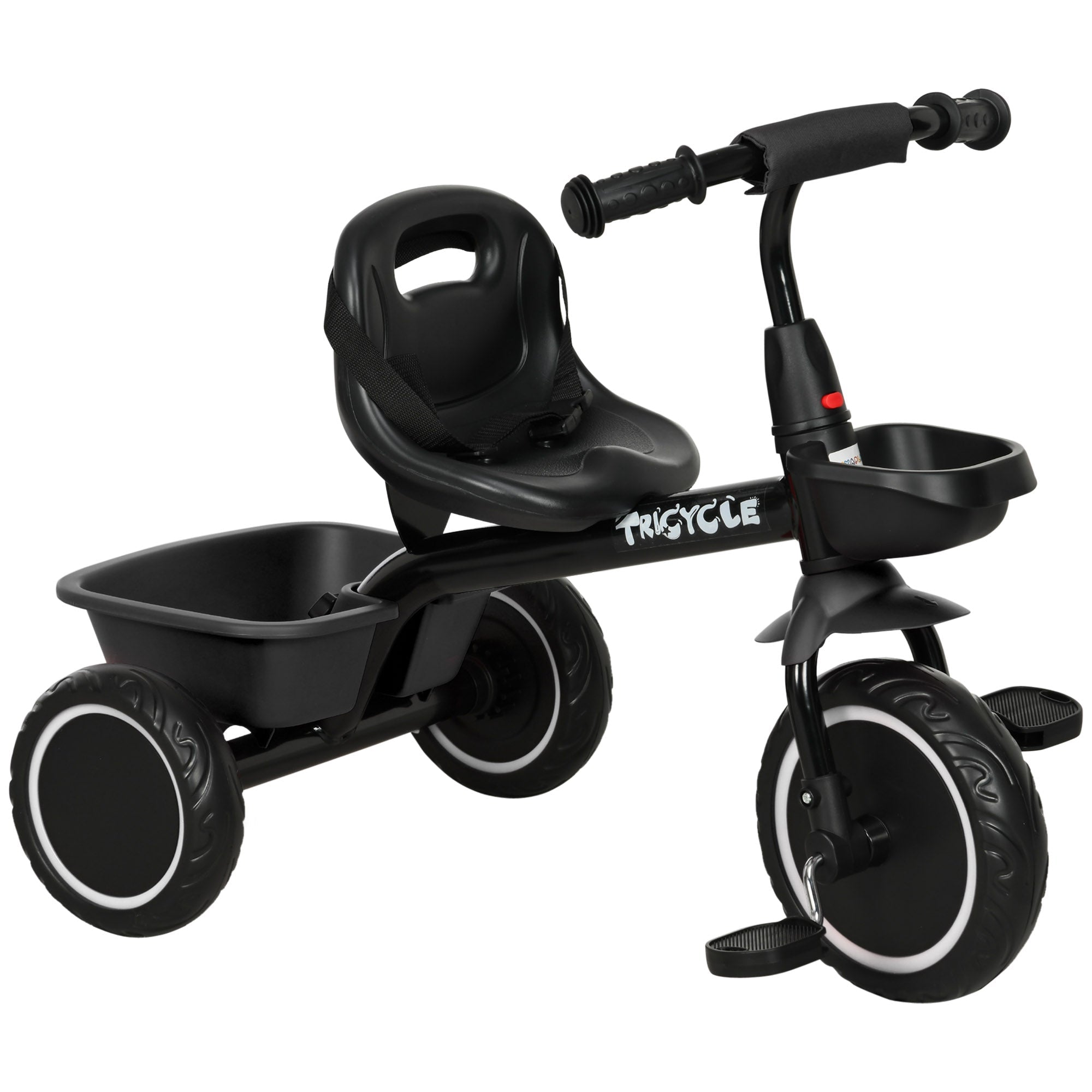 AIYAPLAY Kids Trike for 2-5 Years with Adjustable Seat, Pedal, Baskets, Black - SGP Garden Ltd