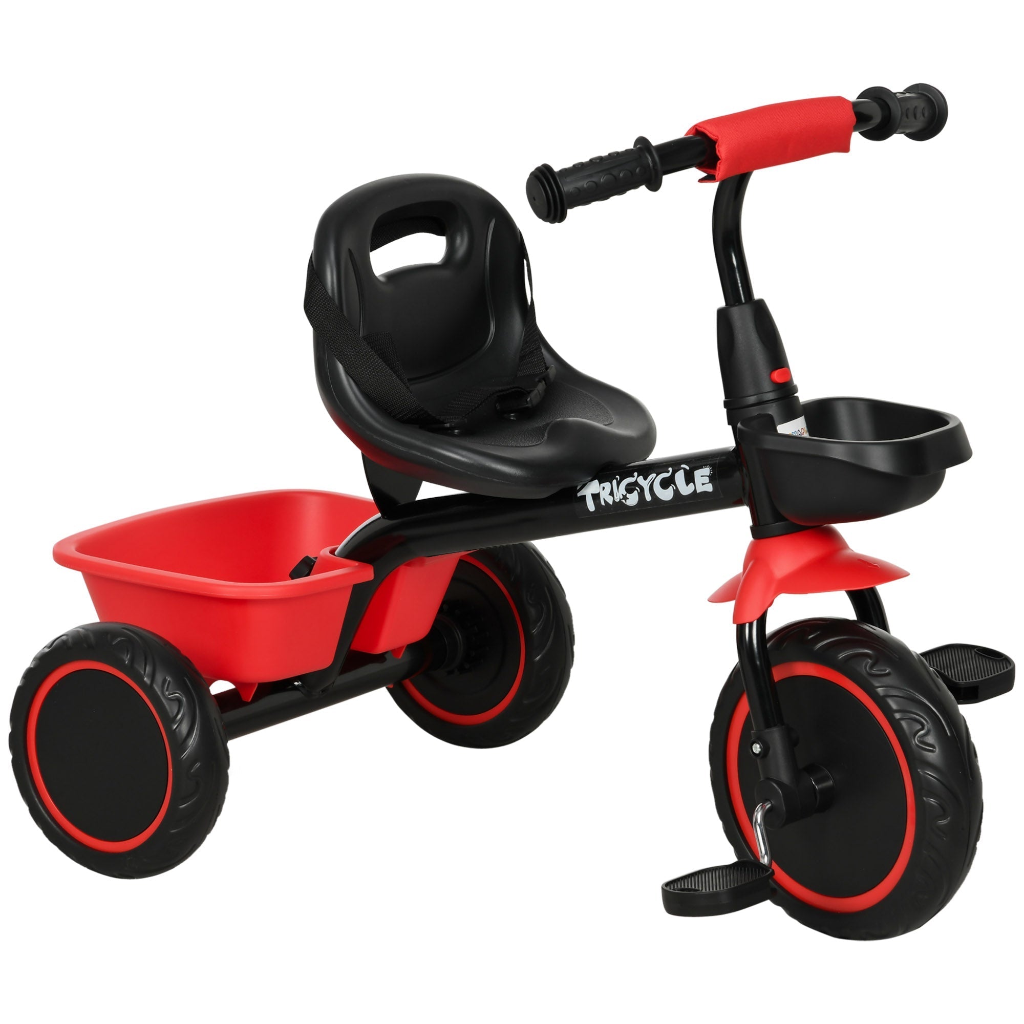 AIYAPLAY Kids Trike for 2-5 Years with Adjustable Seat, Pedal, Baskets, Red - SGP Garden Ltd