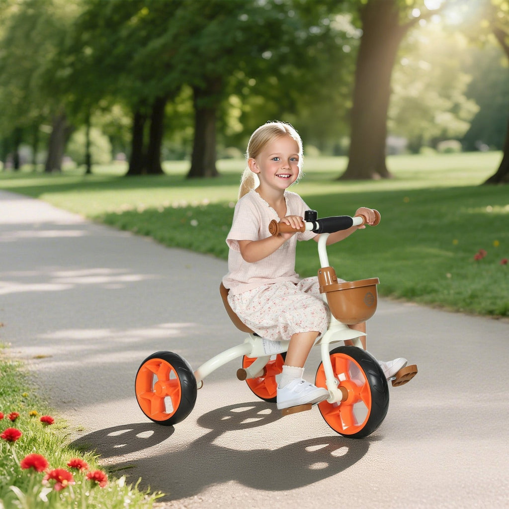 AIYAPLAY Kids Trike, Toddler Tricycle with Front Basket and EVA Wheels for Ages 2-5 Years, Indoor Outdoor for Boys Girls, Orange - SGP Garden Ltd