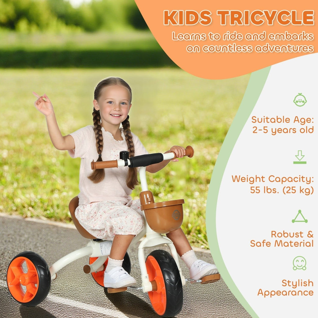 AIYAPLAY Kids Trike, Toddler Tricycle with Front Basket and EVA Wheels for Ages 2-5 Years, Indoor Outdoor for Boys Girls, Orange - SGP Garden Ltd