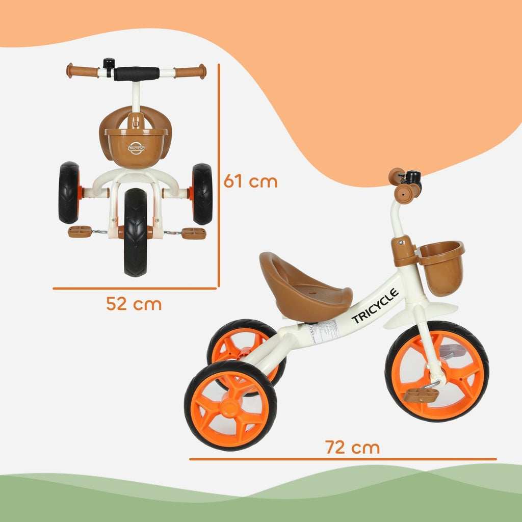 AIYAPLAY Kids Trike, Toddler Tricycle with Front Basket and EVA Wheels for Ages 2-5 Years, Indoor Outdoor for Boys Girls, Orange - SGP Garden Ltd