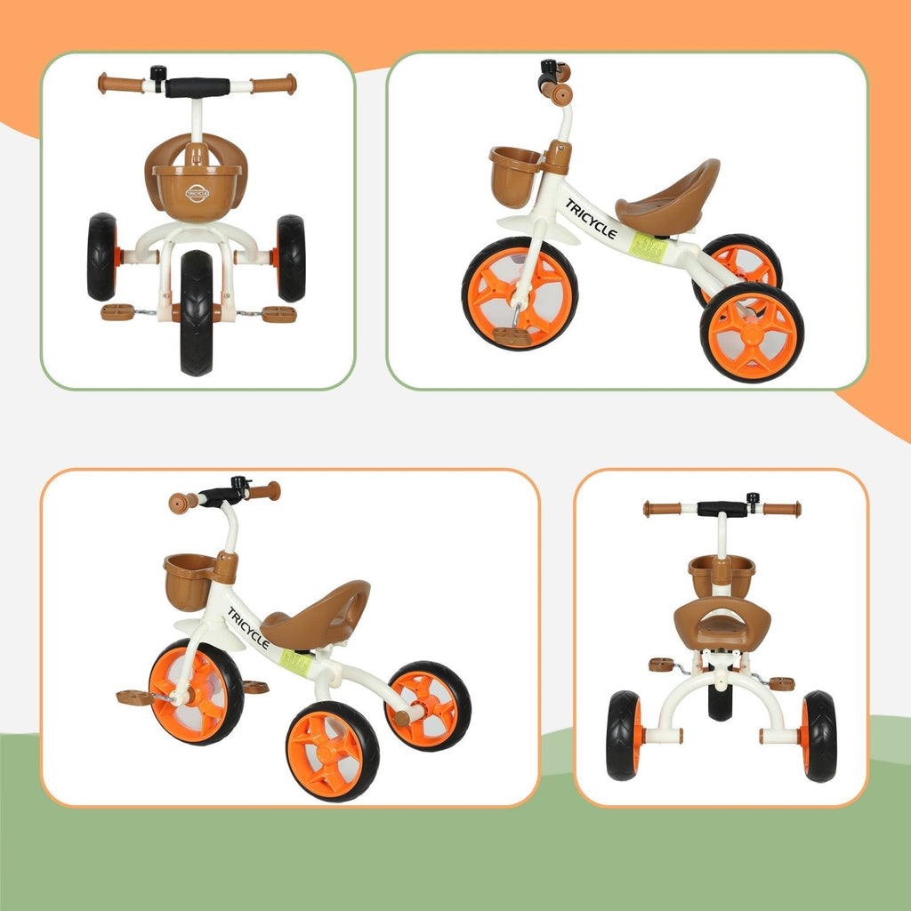 AIYAPLAY Kids Trike, Toddler Tricycle with Front Basket and EVA Wheels for Ages 2-5 Years, Indoor Outdoor for Boys Girls, Orange - SGP Garden Ltd