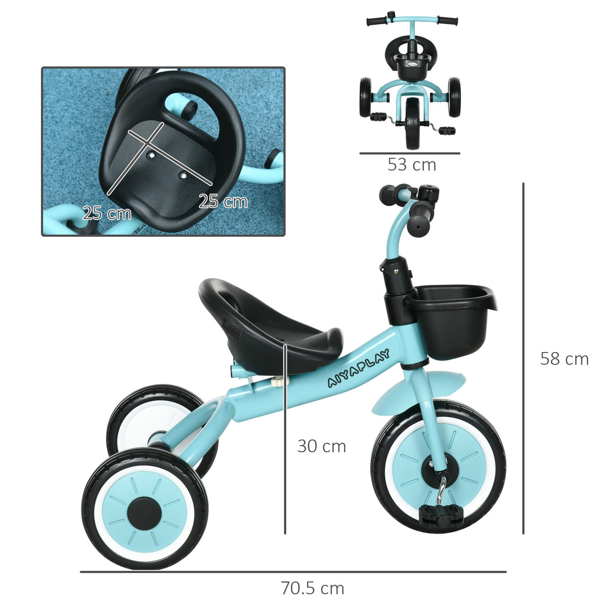 AIYAPLAY Kids Trike, Tricycle, with Adjustable Seat, Basket, Bell, for Ages 2-5 Years - Blue - SGP Garden Ltd