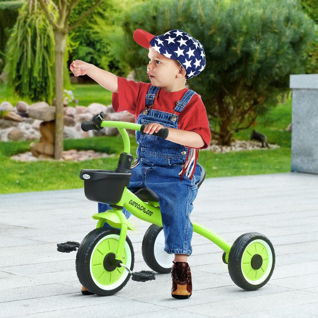AIYAPLAY Kids Trike, Tricycle, with Adjustable Seat, Basket, Bell, for Ages 2-5 Years - Green - SGP Garden Ltd