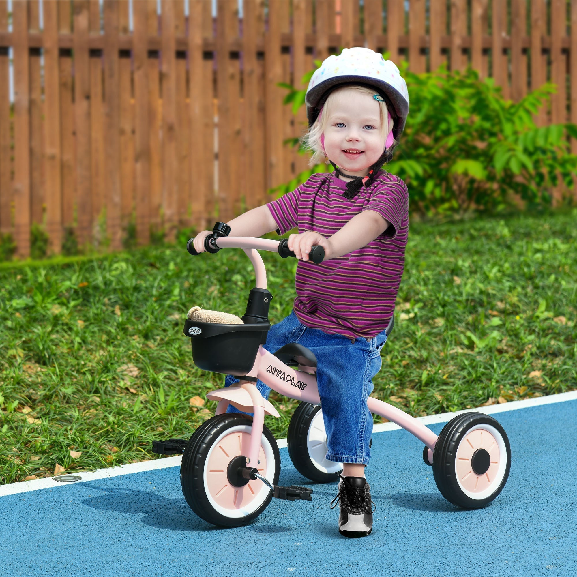 AIYAPLAY Kids Trike, Tricycle, with Adjustable Seat, Basket, Bell, for Ages 2-5 Years - Pink - SGP Garden Ltd