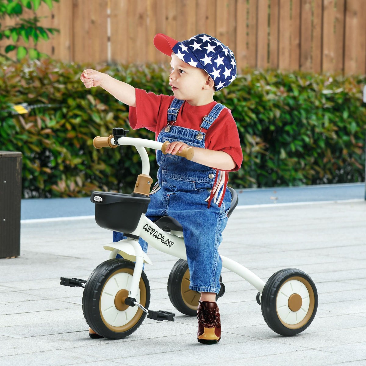 AIYAPLAY Kids Trike, Tricycle, with Adjustable Seat, Basket, Bell, for Ages 2-5 Years - White - SGP Garden Ltd