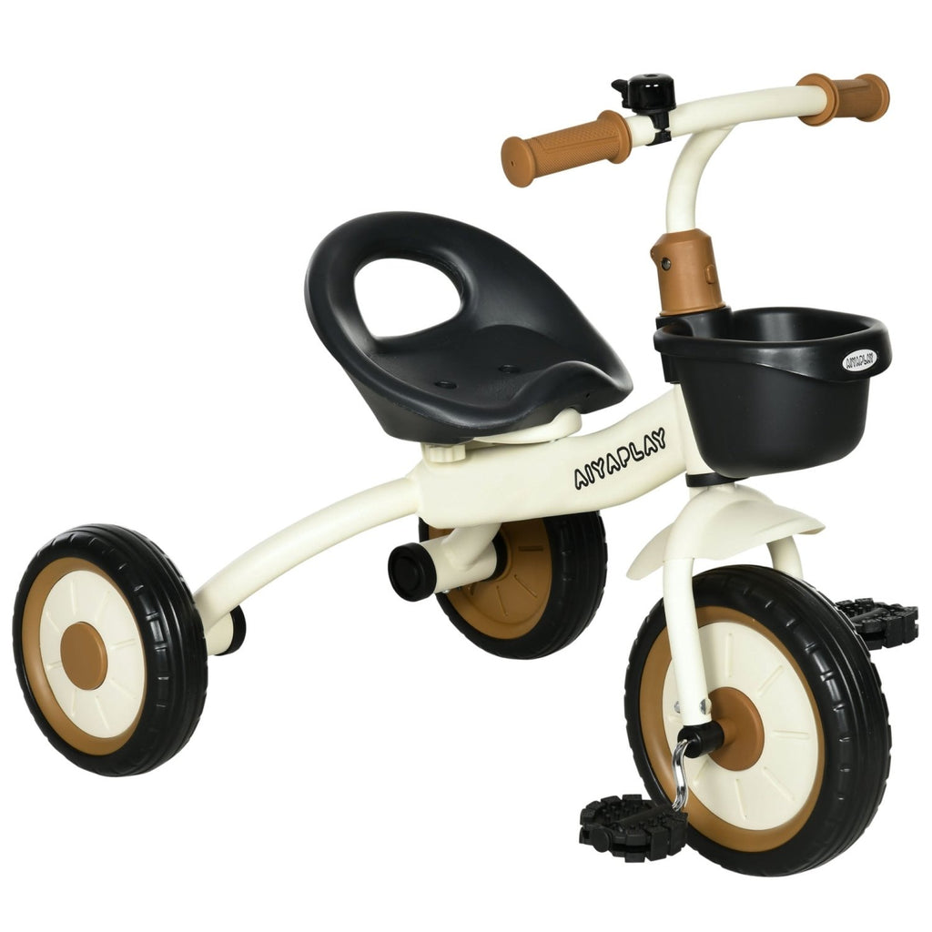 AIYAPLAY Kids Trike, Tricycle, with Adjustable Seat, Basket, Bell, for Ages 2-5 Years - White - SGP Garden Ltd