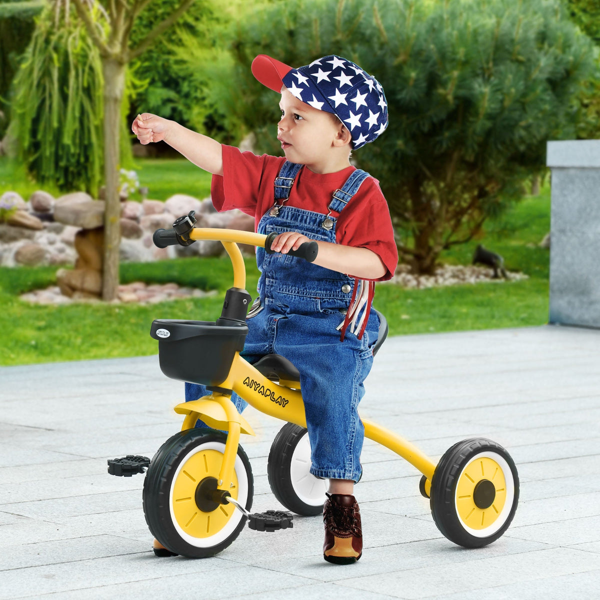 AIYAPLAY Kids Trike, Tricycle, with Adjustable Seat, Basket, Bell, for Ages 2-5 Years - Yellow - SGP Garden Ltd