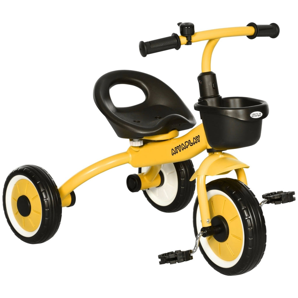 AIYAPLAY Kids Trike, Tricycle, with Adjustable Seat, Basket, Bell, for Ages 2-5 Years - Yellow - SGP Garden Ltd