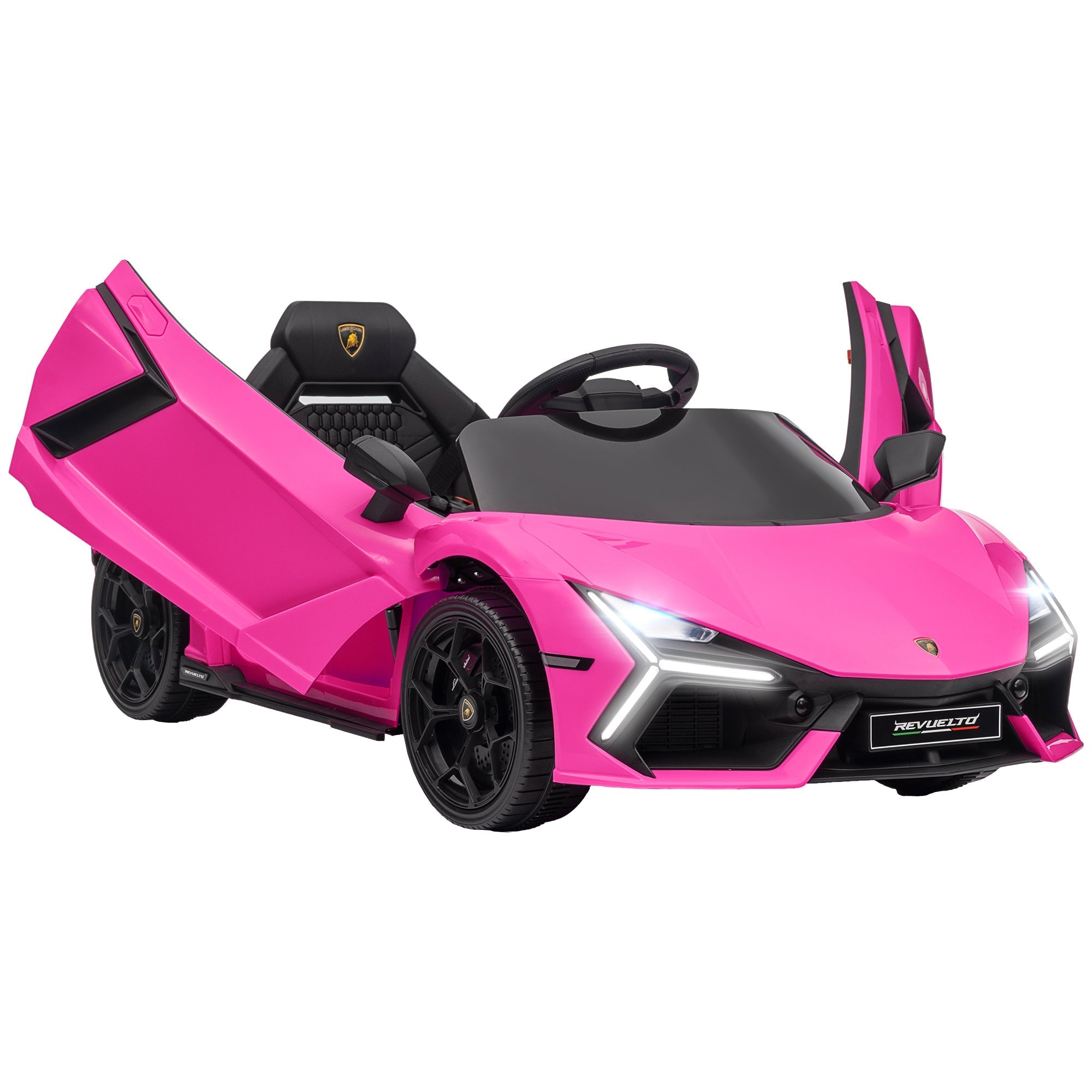 AIYAPLAY Lamborghini Revuelto Licensed 12V Ride on Car w/ Butterfly Doors, Transport Wheels, Suspension, Remote Control, Pink - SGP Garden Ltd