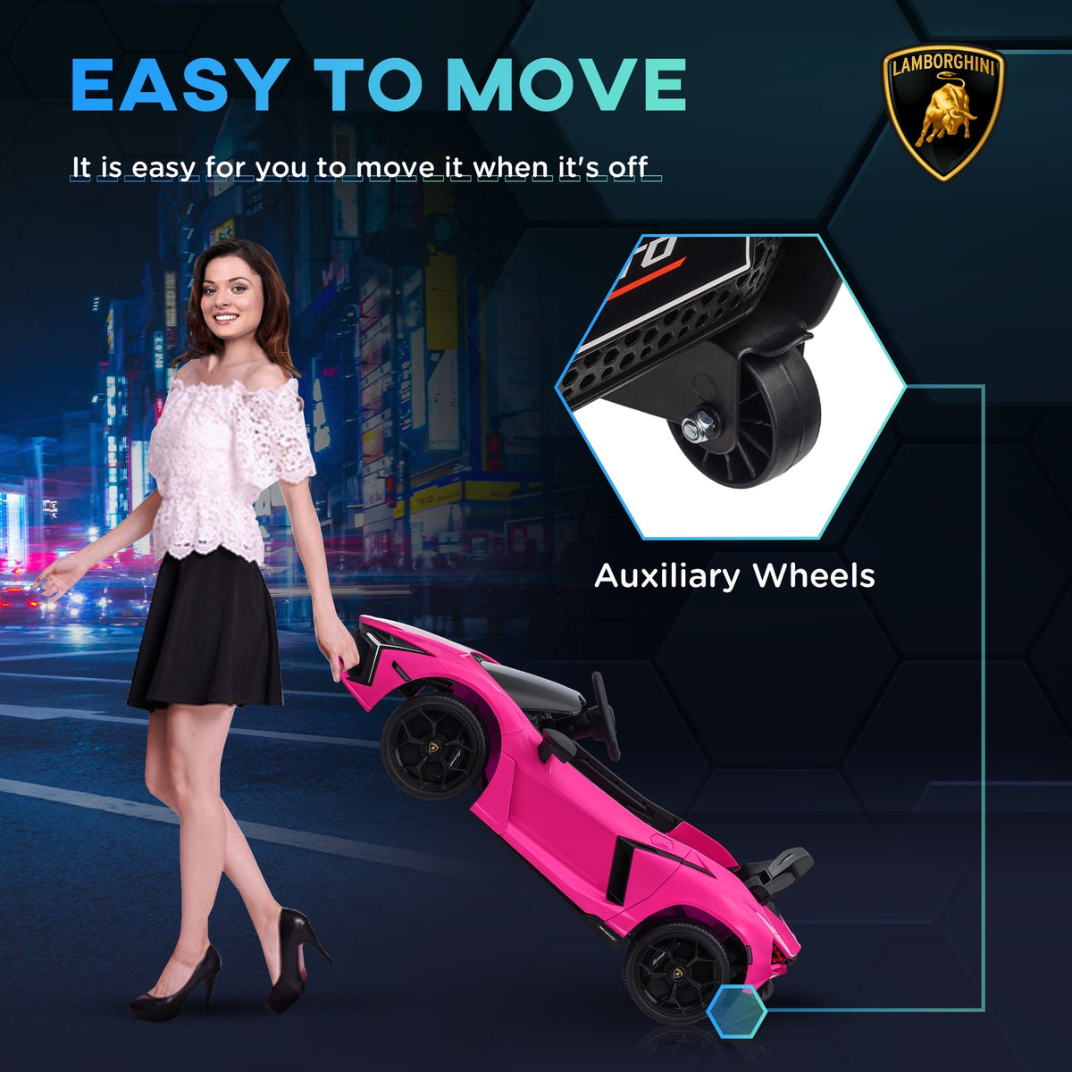 AIYAPLAY Lamborghini Revuelto Licensed 12V Ride on Car w/ Butterfly Doors, Transport Wheels, Suspension, Remote Control, Pink - SGP Garden Ltd