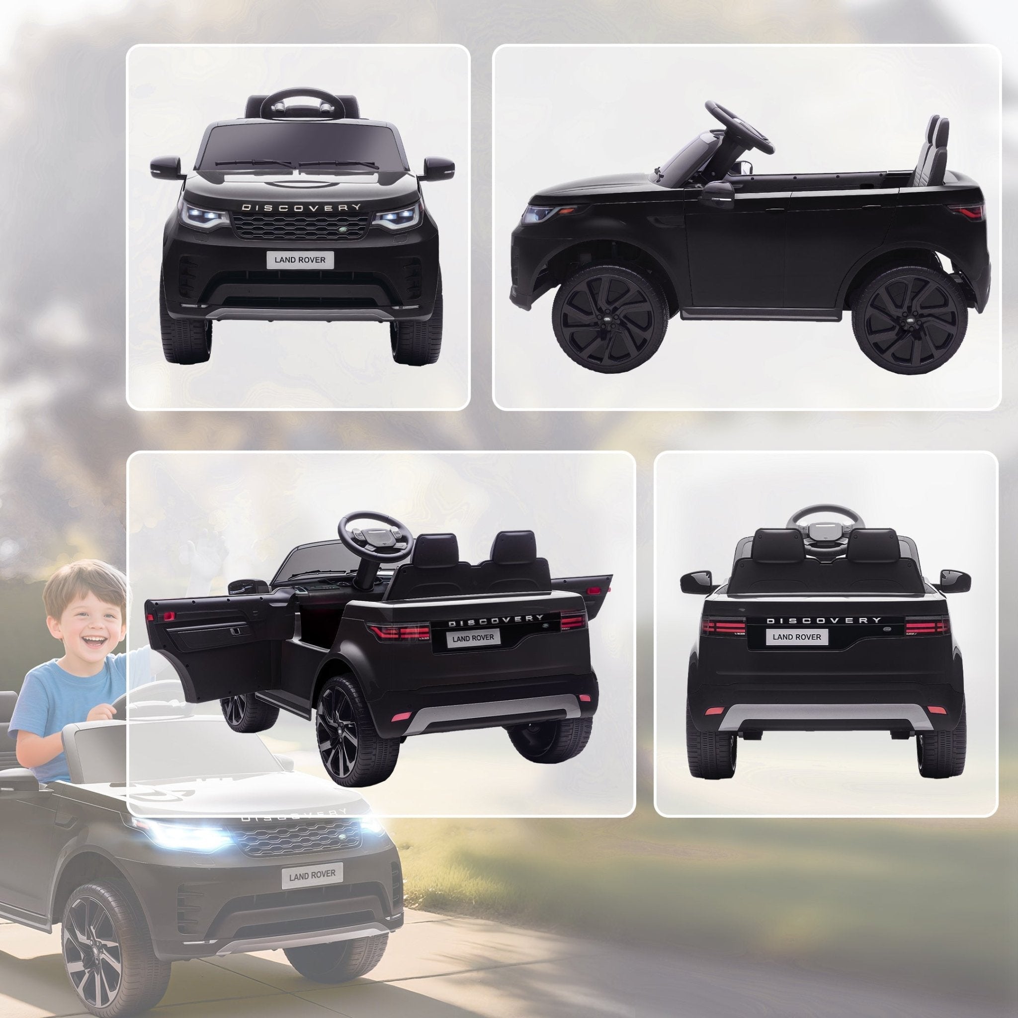 AIYAPLAY Land Rover Discovery Licensed 12V Kids Electric Car with Remote, 4 Wheel Suspension, Slow Start, Lights, Music, Black - SGP Garden Ltd