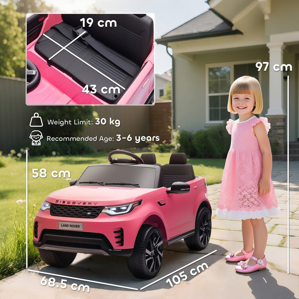 AIYAPLAY Land Rover Discovery Licensed 12V Kids Electric Car with Remote, 4 Wheel Suspension, Slow Start, Lights, Music, Pink - SGP Garden Ltd