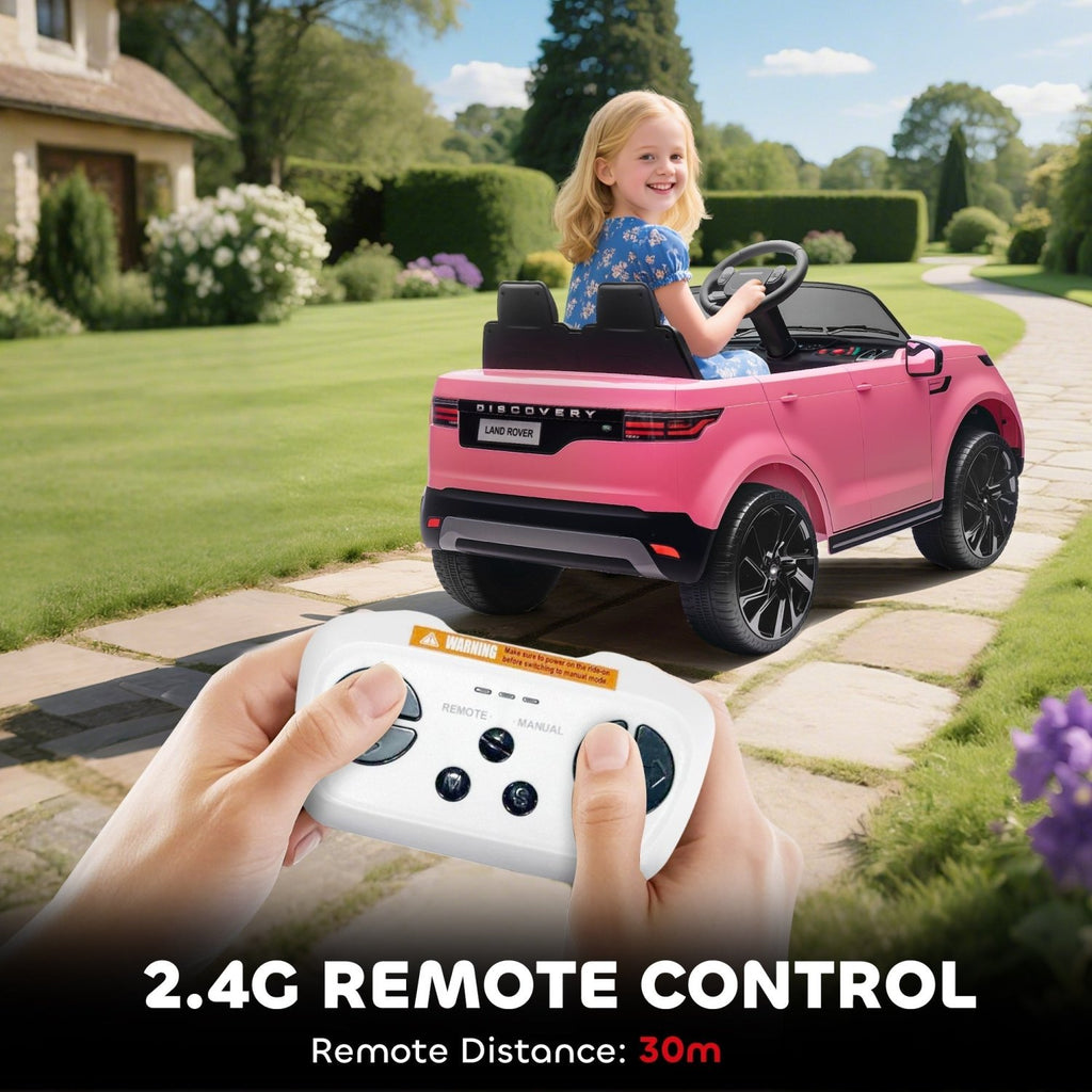AIYAPLAY Land Rover Discovery Licensed 12V Kids Electric Car with Remote, 4 Wheel Suspension, Slow Start, Lights, Music, Pink - SGP Garden Ltd