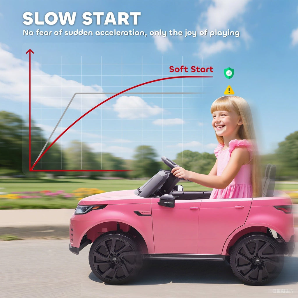 AIYAPLAY Land Rover Discovery Licensed 12V Kids Electric Car with Remote, 4 Wheel Suspension, Slow Start, Lights, Music, Pink - SGP Garden Ltd
