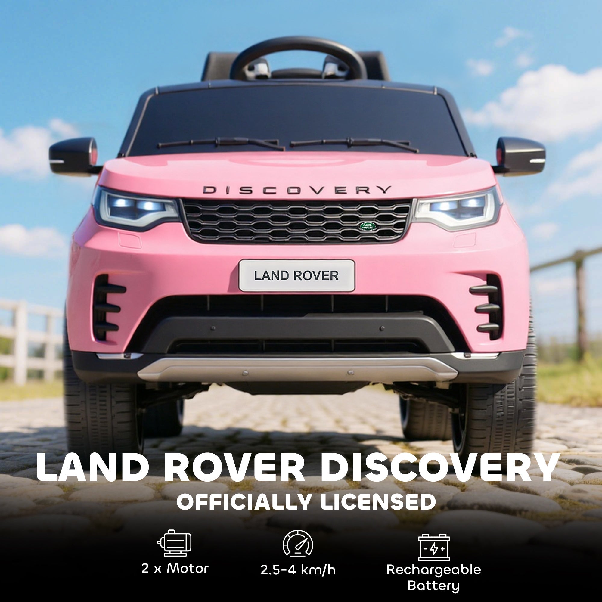 AIYAPLAY Land Rover Discovery Licensed 12V Kids Electric Car with Remote, 4 Wheel Suspension, Slow Start, Lights, Music, Pink - SGP Garden Ltd