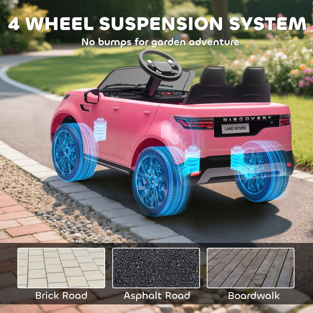 AIYAPLAY Land Rover Discovery Licensed 12V Kids Electric Car with Remote, 4 Wheel Suspension, Slow Start, Lights, Music, Pink - SGP Garden Ltd