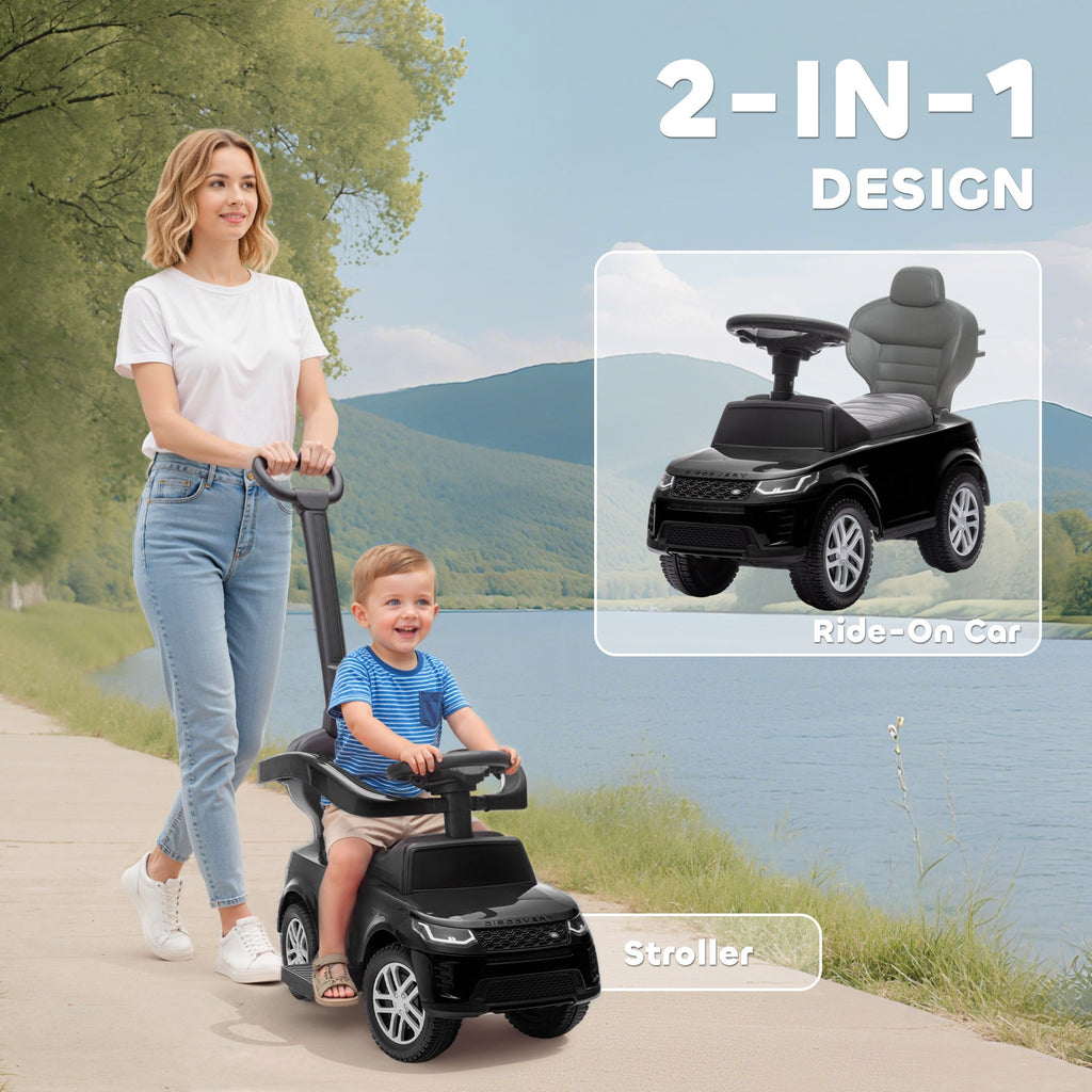 AIYAPLAY Land Rover Discovery Licensed Baby Push Car, 2-in-1 Ride on Car with Push Handle and Safety Guardrail, Black - SGP Garden Ltd