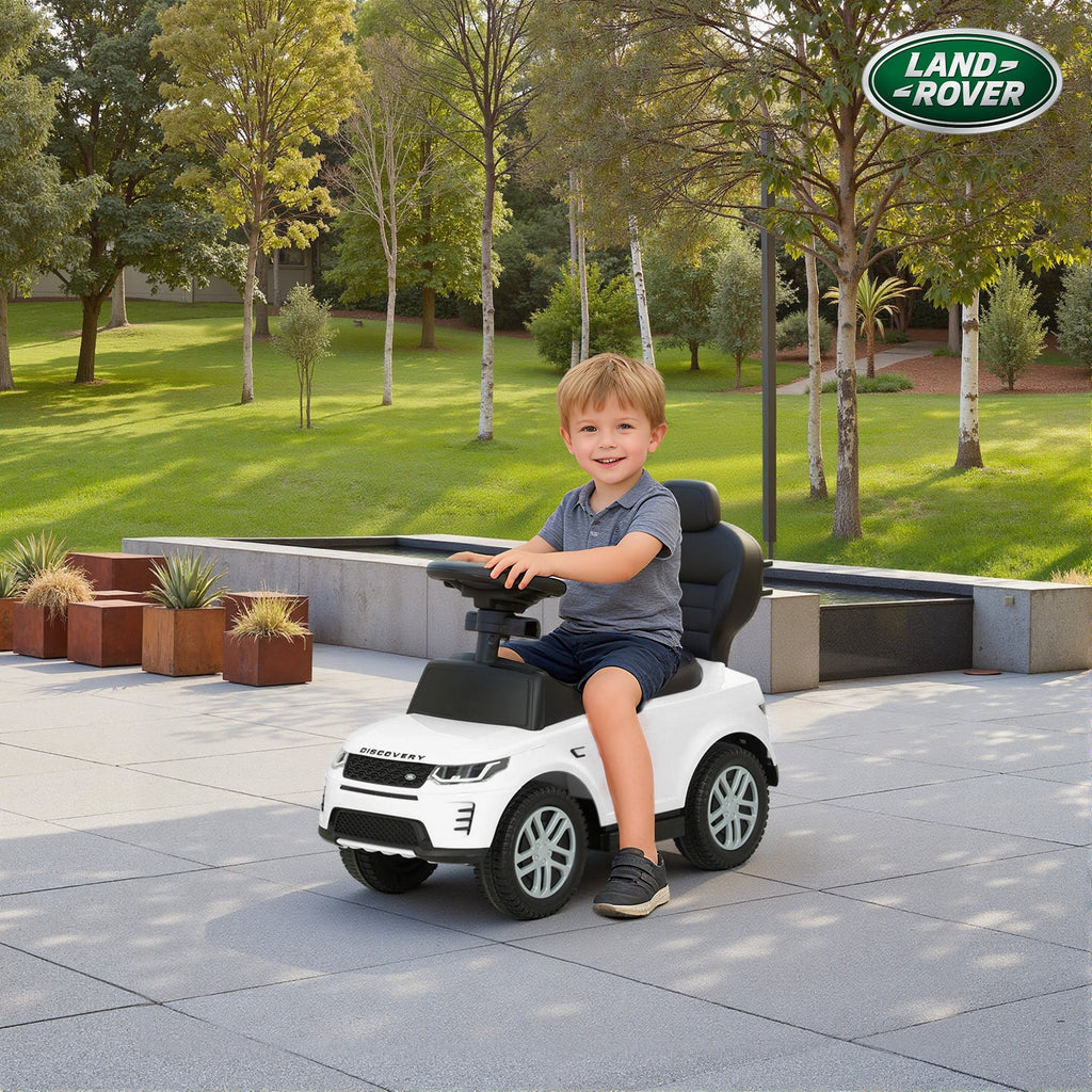 AIYAPLAY Land Rover Discovery Licensed Baby Push Car, 2-in-1 Ride on Car with Push Handle and Safety Guardrail, White - SGP Garden Ltd