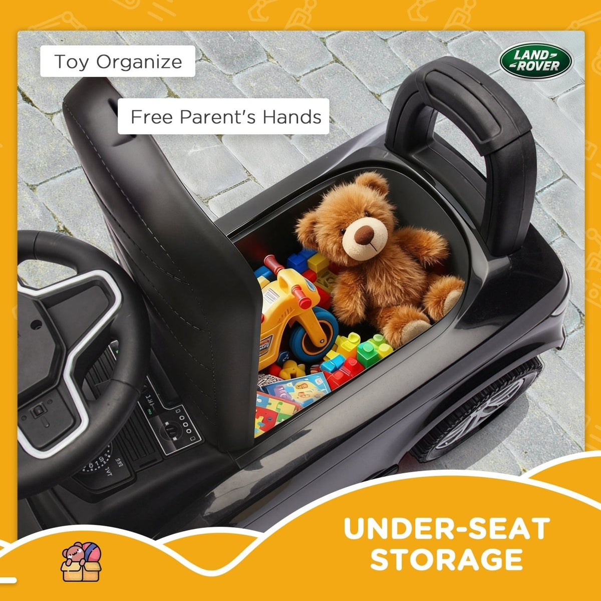 AIYAPLAY Land Rover Licensed Toddler Ride on Car with Horn, Engine Sounds, Under-Seat Storage, for 18-36 Months, Black - SGP Garden Ltd