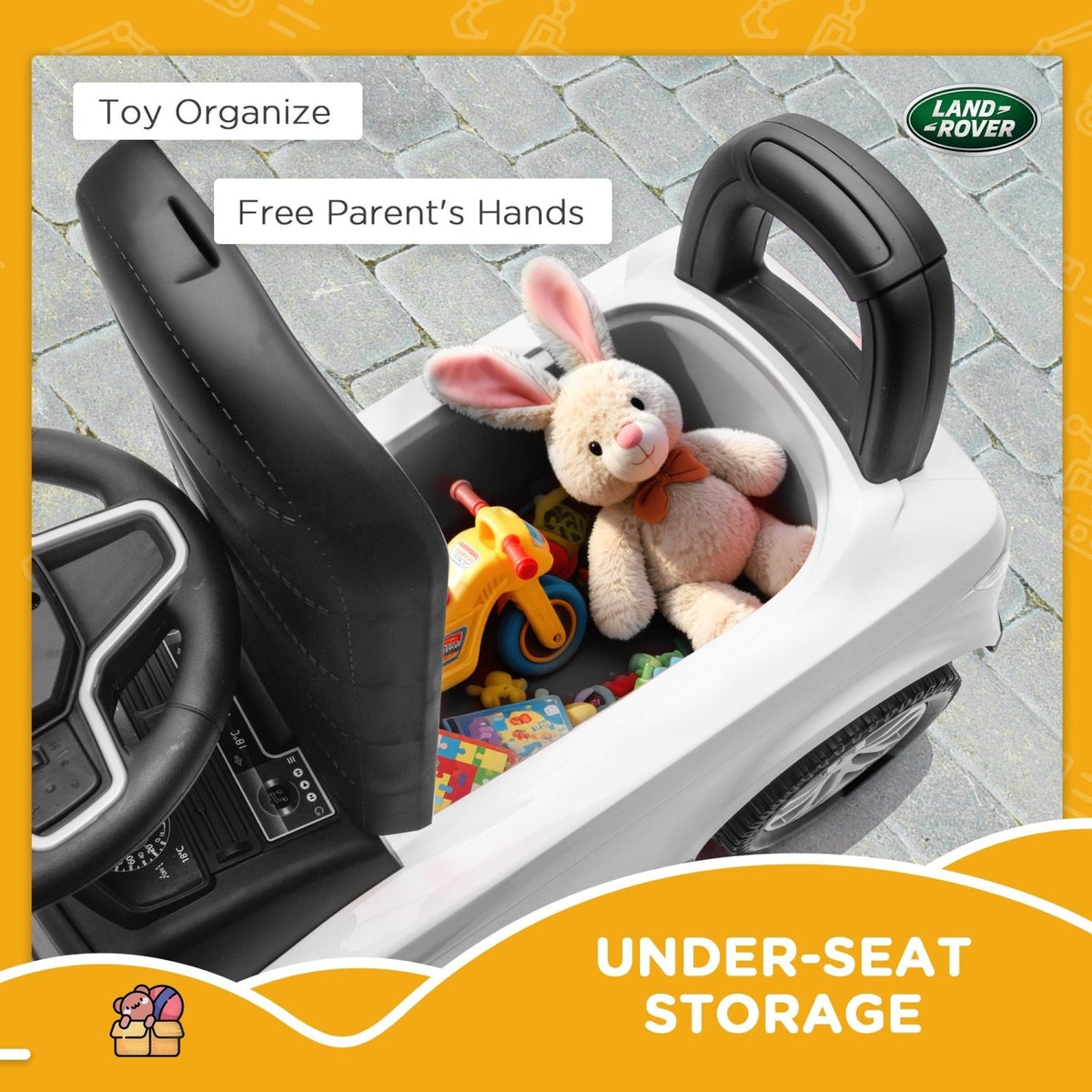 AIYAPLAY Land Rover Licensed Toddler Ride on Car with Horn, Engine Sounds, Under-Seat Storage, for 18-36 Months, White - SGP Garden Ltd