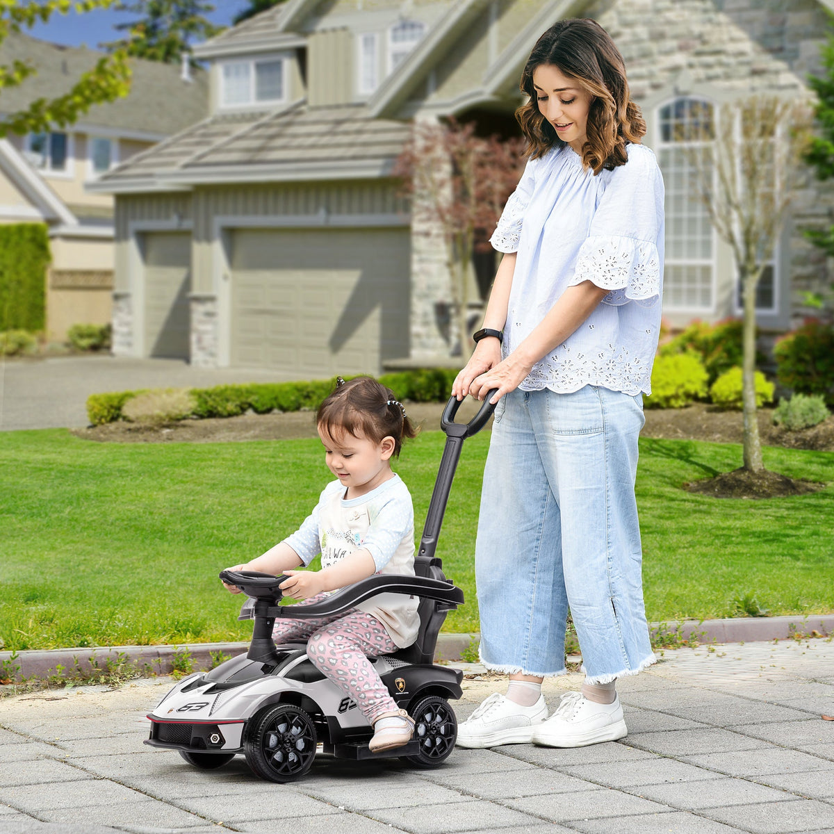 AIYAPLAY Licensed 2 in 1 Baby Ride on Push Car Toddler Push Along Car with Parent Handle Sliding Car with Horn Steering Wheel NO POWER for 1 - 3 Years, White - SGP Garden Ltd