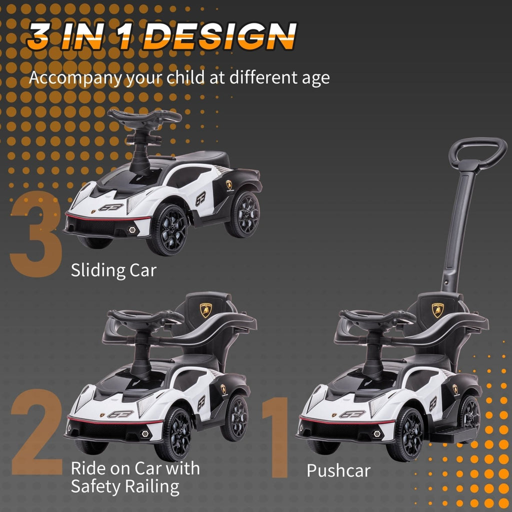 AIYAPLAY Licensed 2 in 1 Baby Ride on Push Car Toddler Push Along Car with Parent Handle Sliding Car with Horn Steering Wheel NO POWER for 1 - 3 Years, White - SGP Garden Ltd