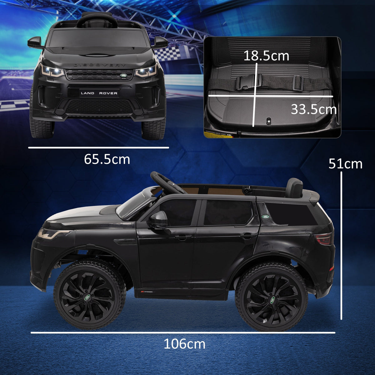 AIYAPLAY Licensed Land Rover Discovery Sport, 12V Kids Ride on Car w/ Remote Control, Lights, Music, Horn, for 3-6 Years, Black - SGP Garden Ltd