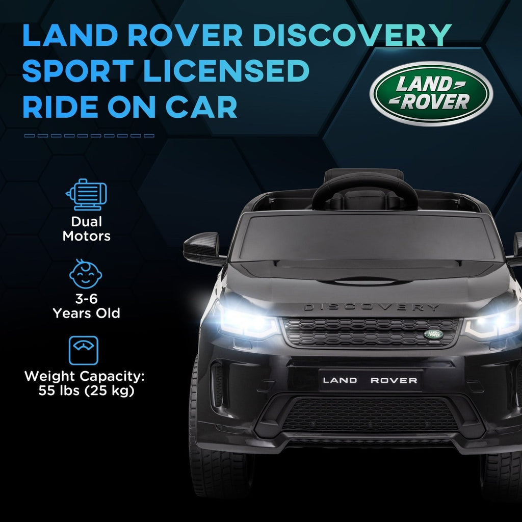 AIYAPLAY Licensed Land Rover Discovery Sport, 12V Kids Ride on Car w/ Remote Control, Lights, Music, Horn, for 3-6 Years, Black - SGP Garden Ltd