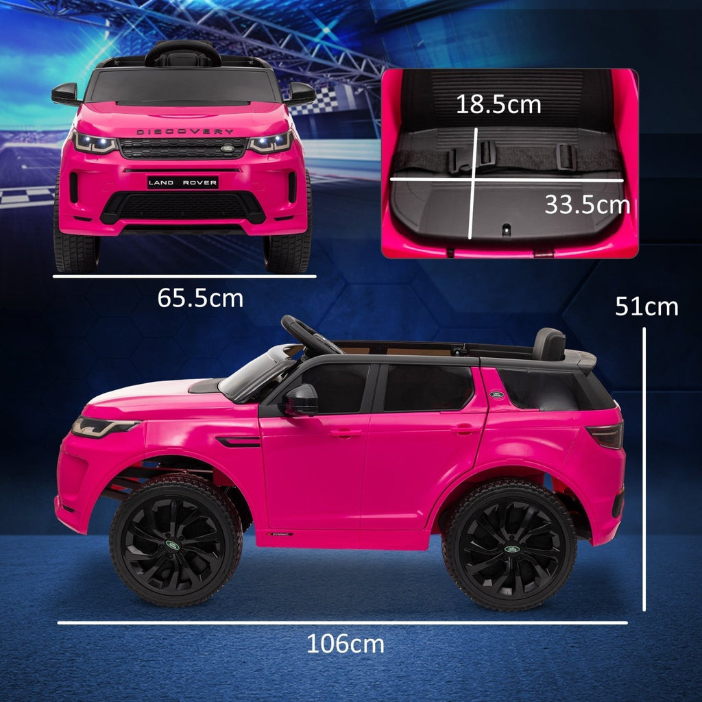 AIYAPLAY Licensed Land Rover Discovery Sport, 12V Kids Ride on Car w/ Remote Control, Lights, Music, Horn, for 3-6 Years, Pink - SGP Garden Ltd