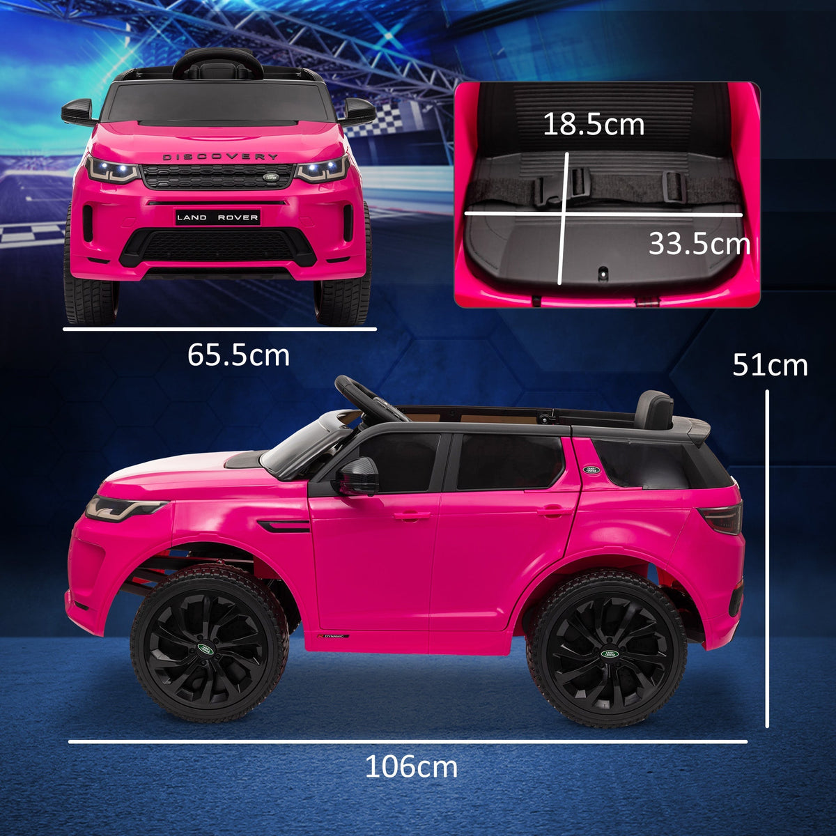 AIYAPLAY Licensed Land Rover Discovery Sport, 12V Kids Ride on Car w/ Remote Control, Lights, Music, Horn, for 3-6 Years, Pink - SGP Garden Ltd