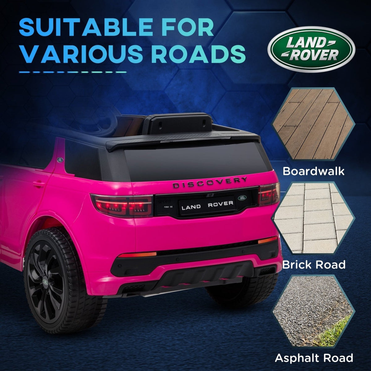 AIYAPLAY Licensed Land Rover Discovery Sport, 12V Kids Ride on Car w/ Remote Control, Lights, Music, Horn, for 3-6 Years, Pink - SGP Garden Ltd