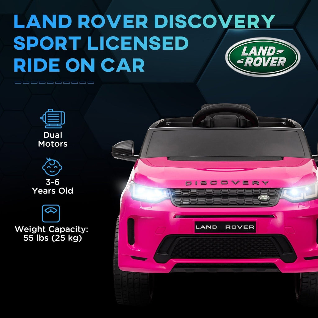 AIYAPLAY Licensed Land Rover Discovery Sport, 12V Kids Ride on Car w/ Remote Control, Lights, Music, Horn, for 3-6 Years, Pink - SGP Garden Ltd