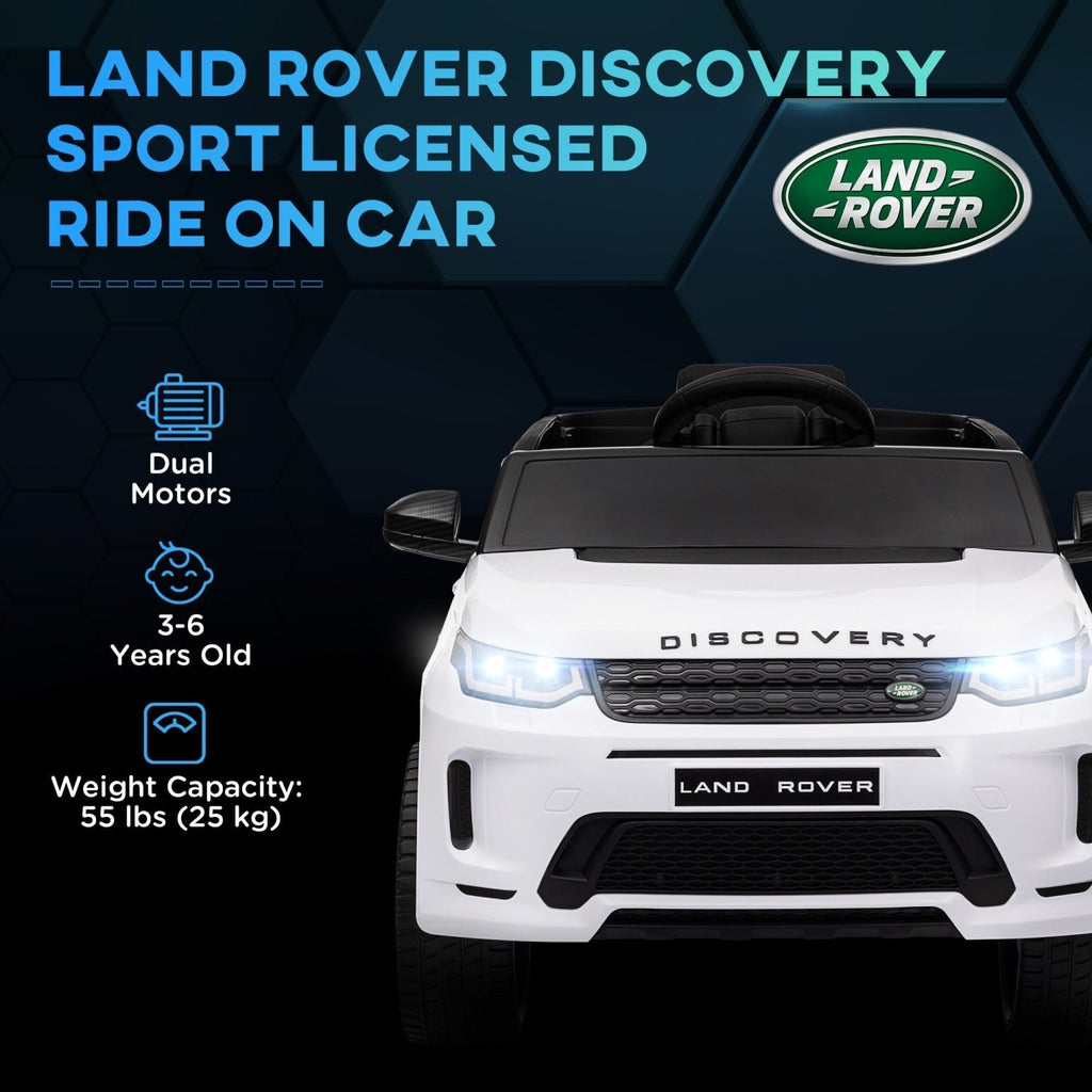 AIYAPLAY Licensed Land Rover Discovery Sport, 12V Kids Ride on Car w/ Remote Control, Lights, Music, Horn, for 3-6 Years, White - SGP Garden Ltd