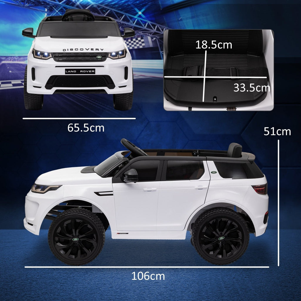 AIYAPLAY Licensed Land Rover Discovery Sport, 12V Kids Ride on Car w/ Remote Control, Lights, Music, Horn, for 3-6 Years, White - SGP Garden Ltd